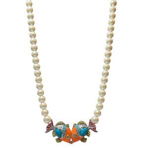 Ann Taylor Faux Pearl Kissing Neon Rhinestone Fish Beachy Whimsy Necklace